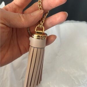 NWOT Michael Kors Gold and Pink Leather Tassel Keychain bag charm